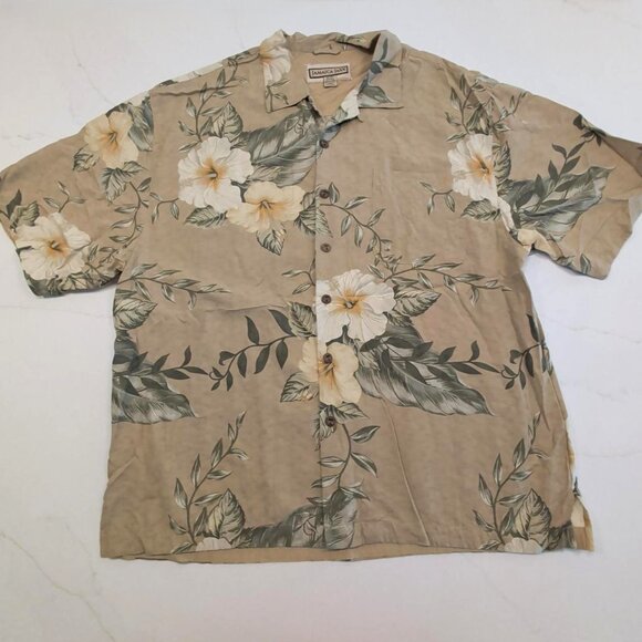Jamaica Jaxx 100% Silk Sz XL Men's Tan AOP Floral Button Up Casual Hawaiian - Picture 3 of 10